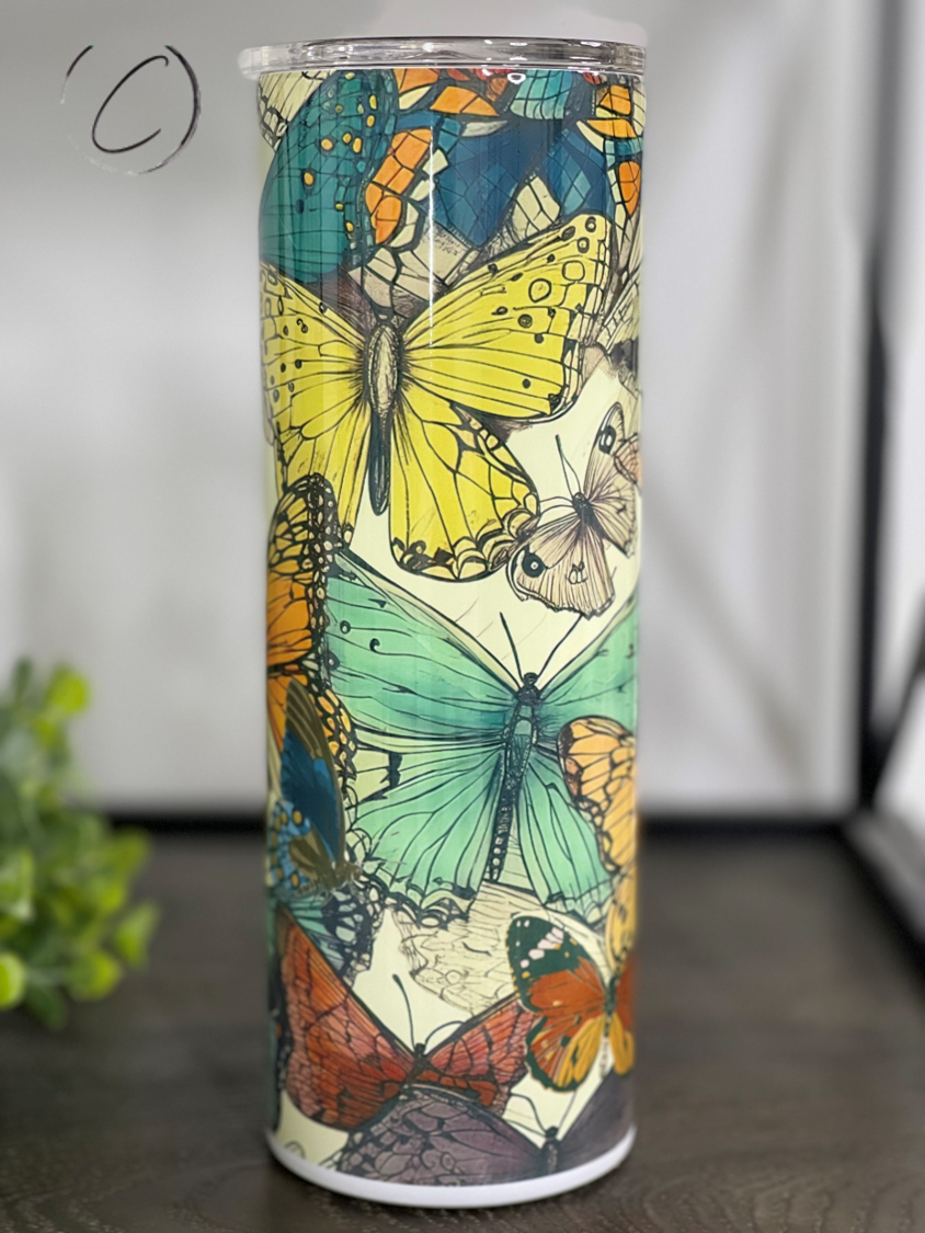 Retro Butterflies 20oz Skinny Tumbler