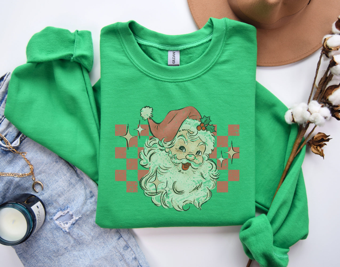 Retro Checkered Santa Sweatshirt