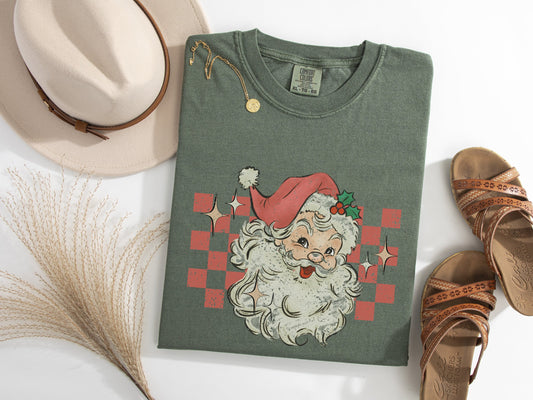 Retro Checkered Santa Graphic Tee