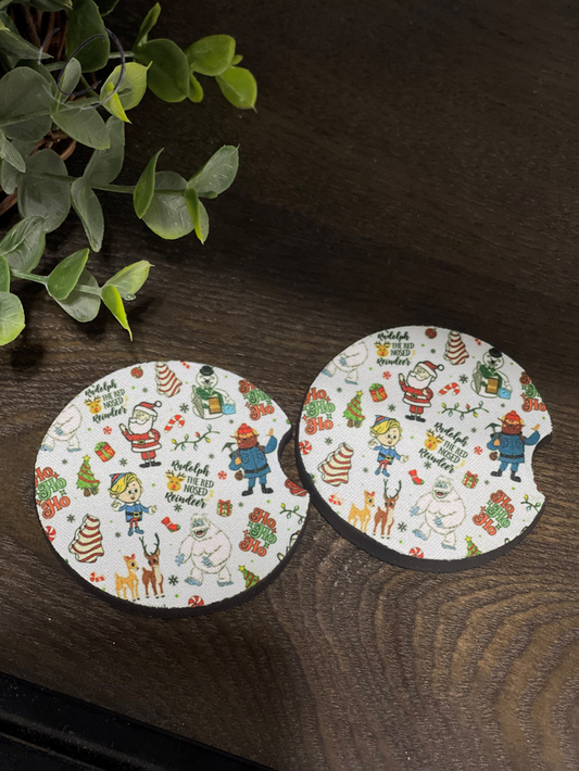 Retro Christmas Cartoons Car Coaster Set