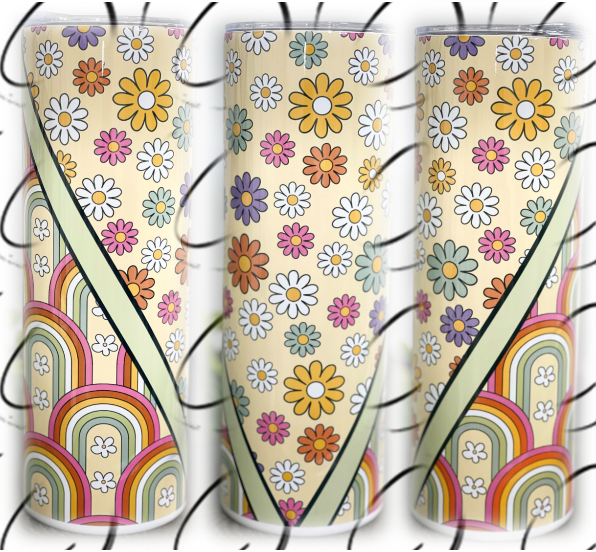 Retro Wildflower Rainbows 20oz Skinny Tumbler