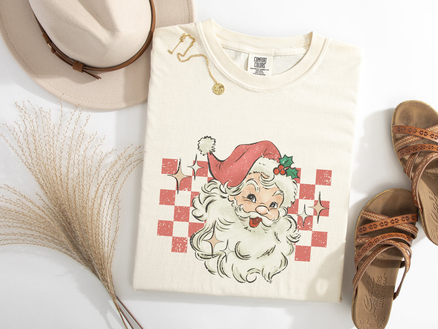 Retro Checkered Santa Graphic Tee