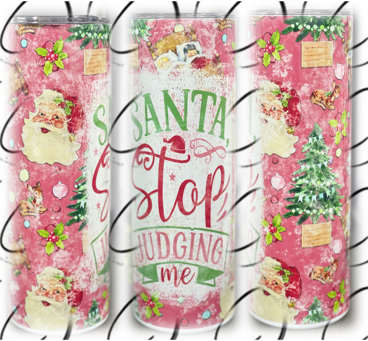 Santa Stop Judging Me 20oz Skinny Tumbler