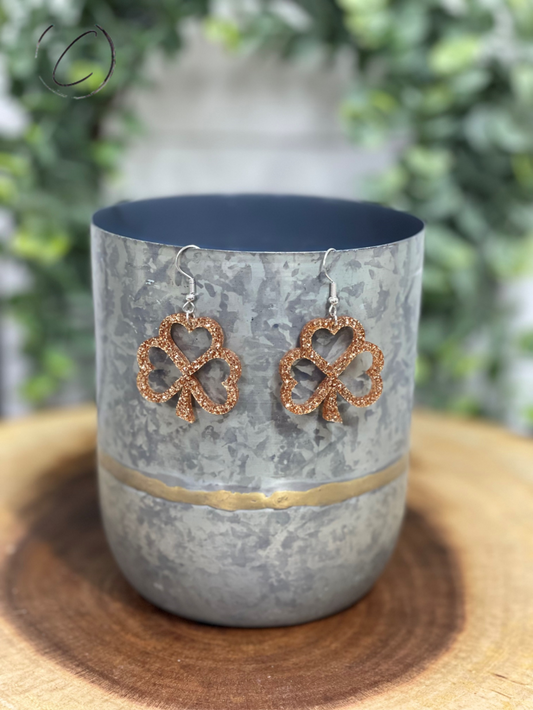 Shamrock Gold Glitter Dangle Earrings