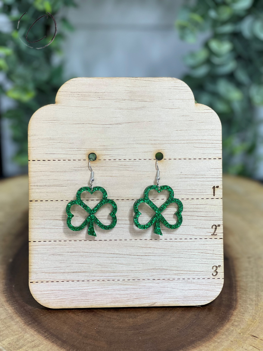 Shamrock Green Glitter Dangle Earrings