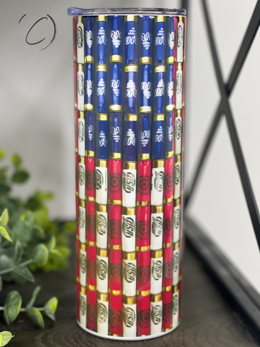 Shotgun Shells American Flag 20oz Skinny Tumbler