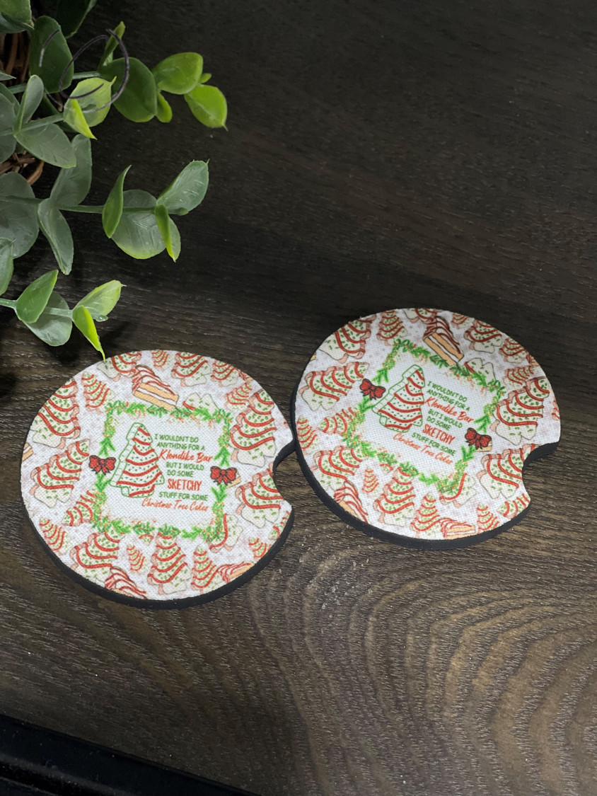 Sketchy Christmas Trees Car Coaster Set