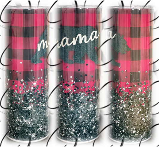 Sparkle & Plaid Mama Bear 20oz Skinny Tumbler