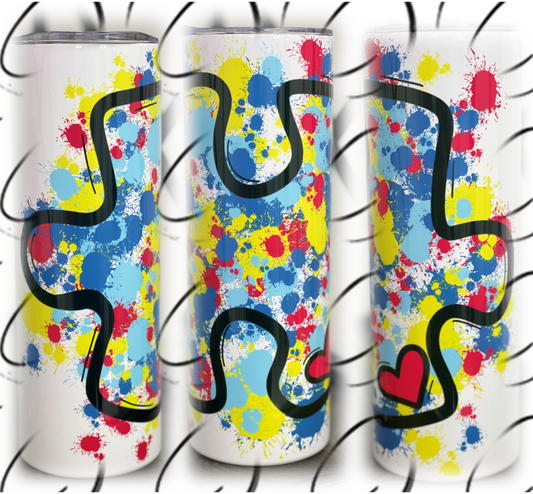 Splatter Autism Puzzle Piece 20oz Skinny Tumbler