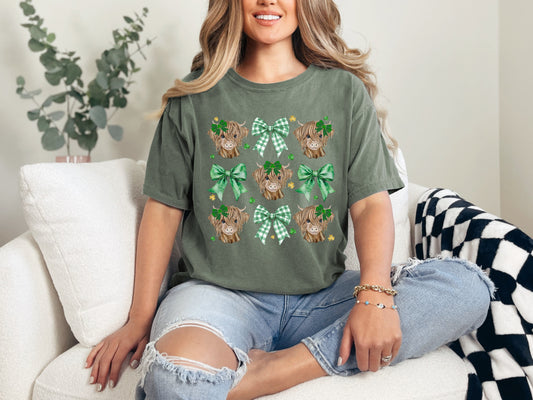 St. Patrick's Coquette Highland Cow Graphic Tee
