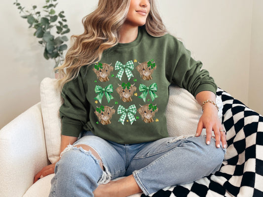 St. Patrick's Coquette Highland Cow Sweatshirt