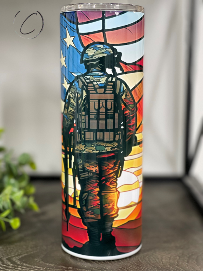 Stained Glass Soldier 20oz Skinny Tumbler