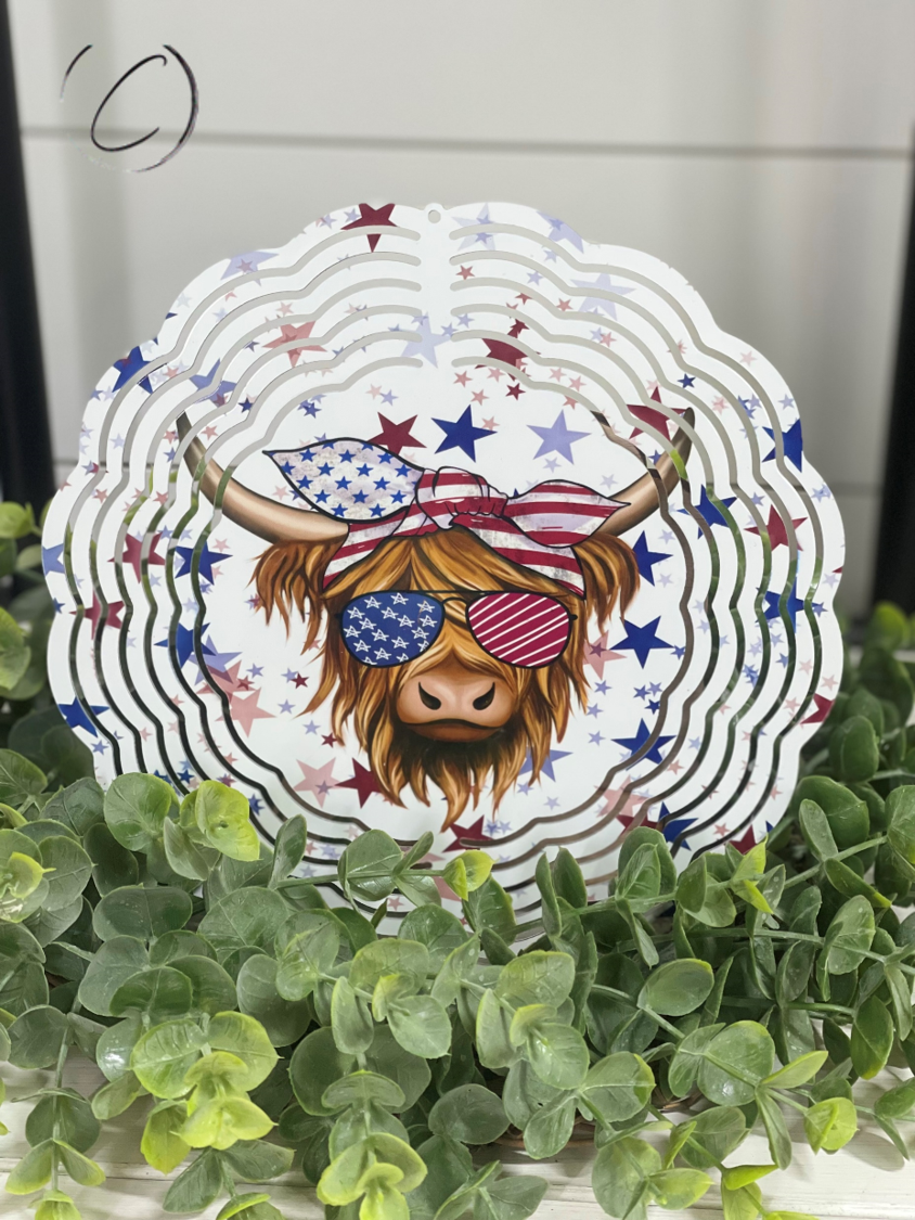 Stars & Stripes Highland Cow Wind Spinner