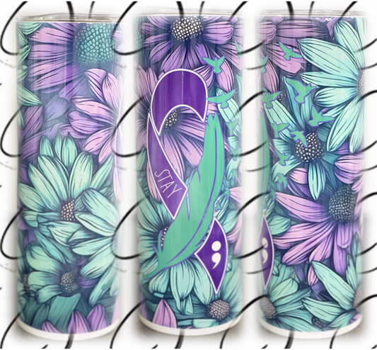 Stay, Turquoise & Purple Daisy 20oz Skinny Tumbler