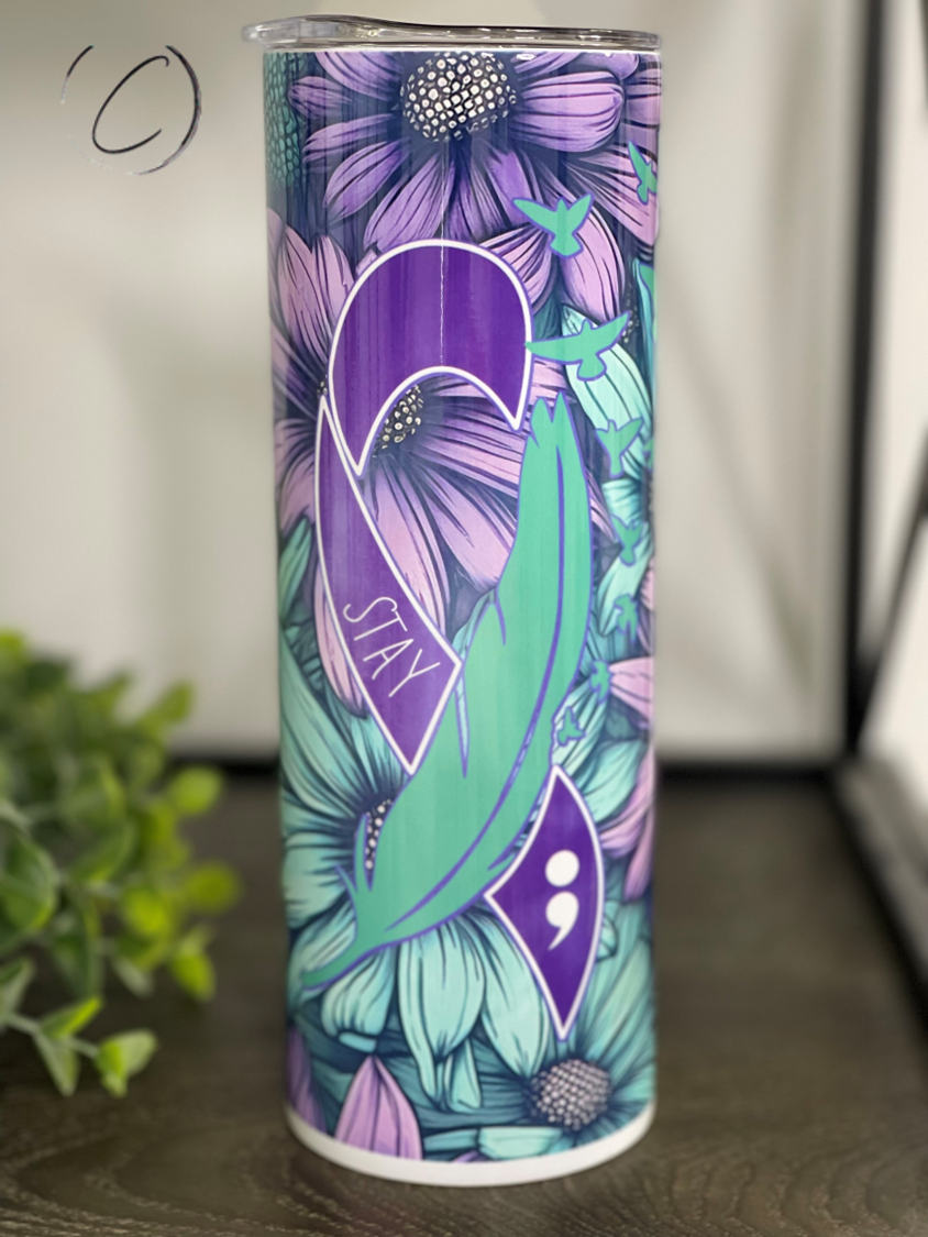 Stay, Turquoise & Purple Daisy 20oz Skinny Tumbler