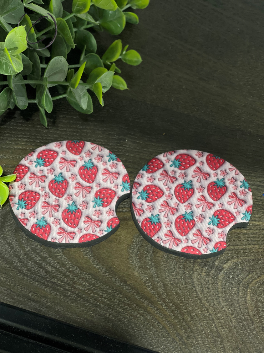 Strawberry Coquette Car Coaster Set