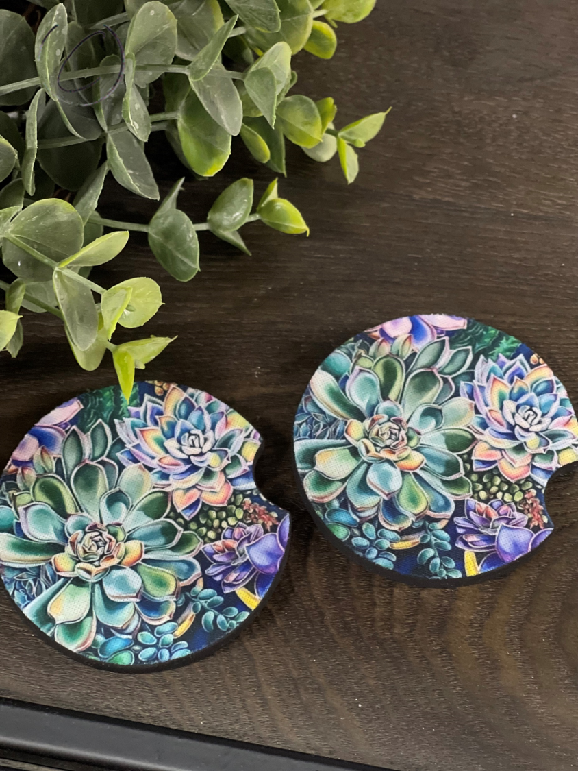 Succulent Car Coaster Set