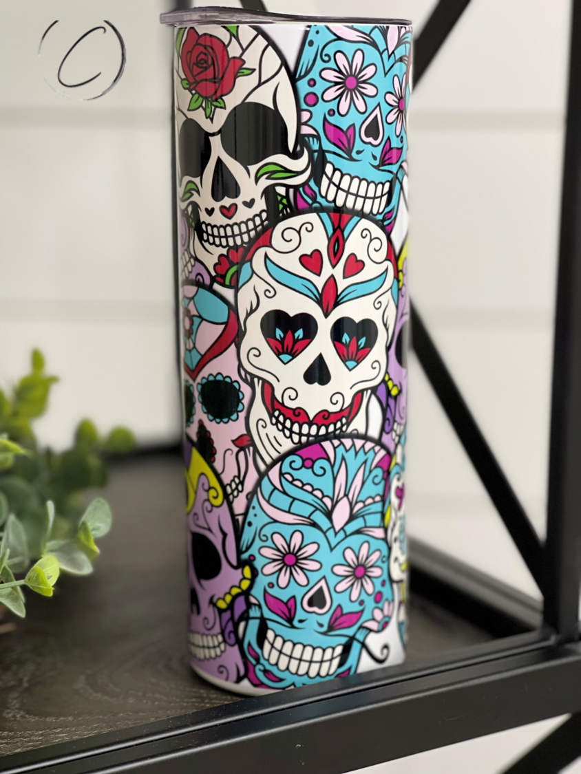 Sugar Skulls 20oz UV Purple Skinny Tumbler