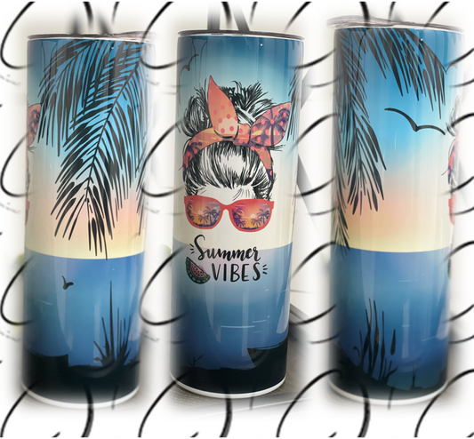 Summer Vibes Messy Bun 20oz Skinny Tumbler