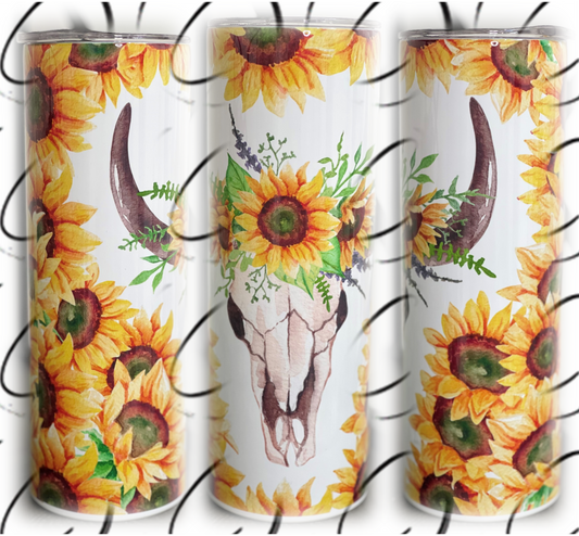 Sunflower Bull Skull 20oz Skinny Tumbler