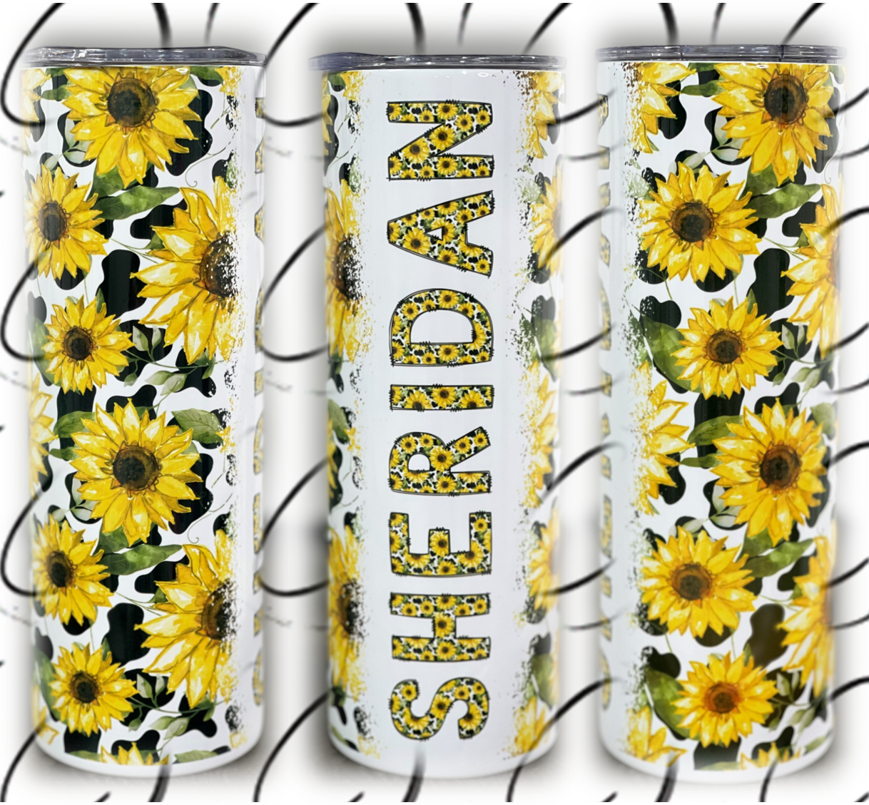 Sunflower Cow Custom Name 20oz Skinny Tumbler