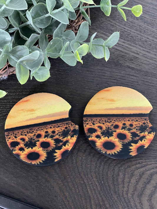 Sunflower Sunset Neoprene Car Coaster Set