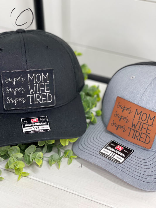 Adult Super Mom, Wife, Tired Patch Snapback Hat