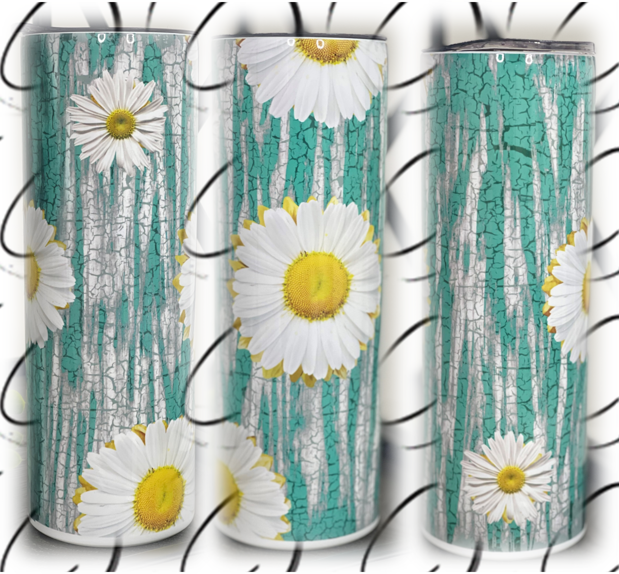 Teal Crackle Daisies 20oz Skinny Tumbler