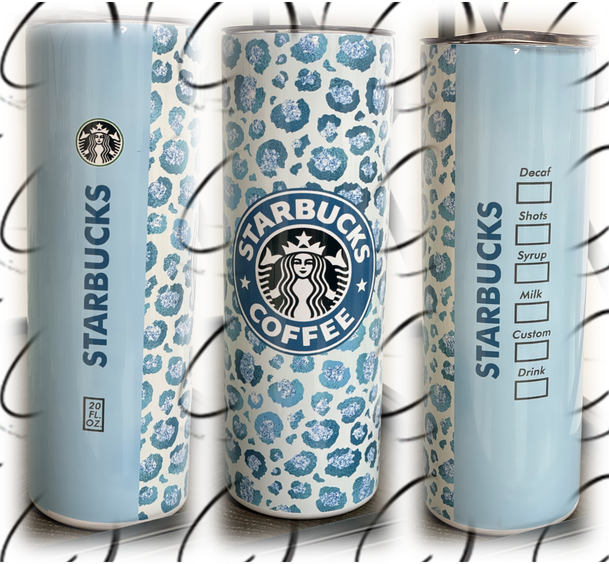 Teal Leopard Starbucks 20oz Skinny Tumbler