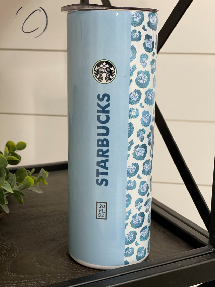 Teal Leopard Starbucks 20oz Skinny Tumbler