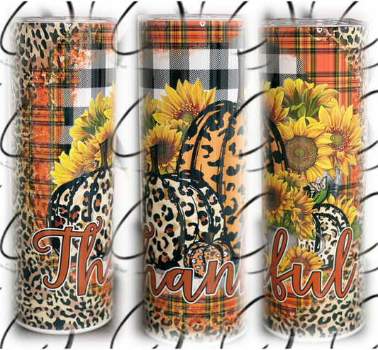 Thankful Pumpkin & Plaid 20oz Skinny Tumbler