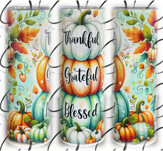 Thankful, Grateful, Blessed Stack 20oz Skinny Tumbler