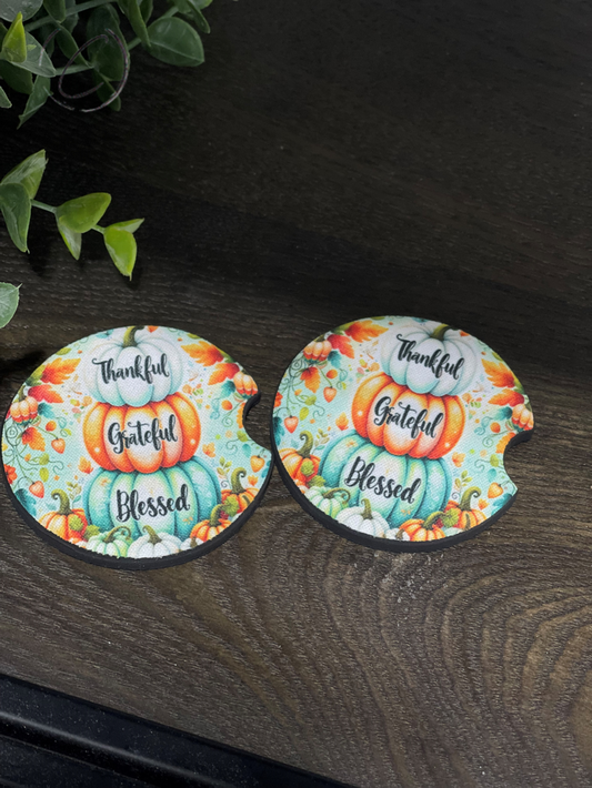 Thankful, Grateful, Blessed Stack Car Coaster Set