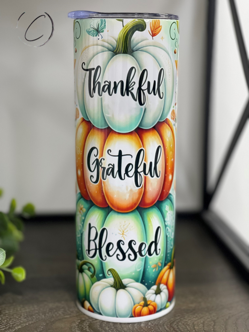 Thankful, Grateful, Blessed Stack 20oz Skinny Tumbler