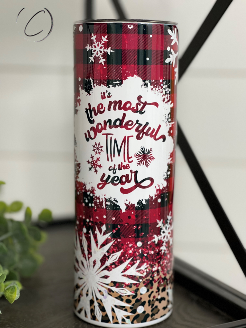 Most Wonderful Time Leopard & Plaid 20oz Skinny Tumbler