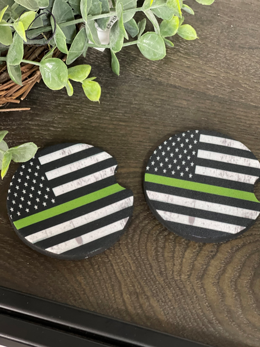 Thin Green Line Neoprene Car Coaster Set