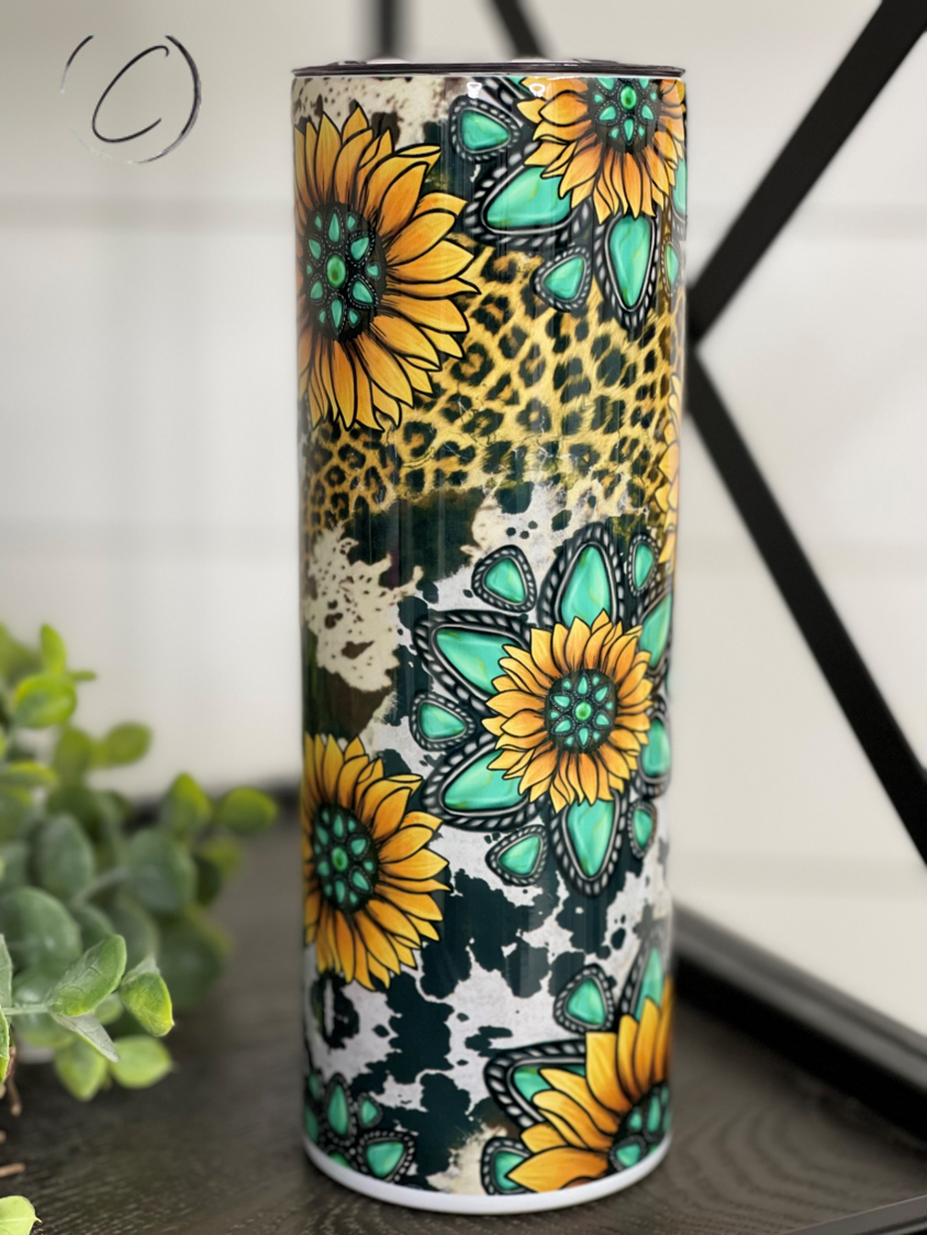 Turquoise Sunflower 20oz Skinny Tumbler