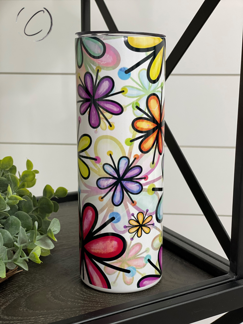 Colorful Daisies 20oz UV Orange Skinny Tumbler