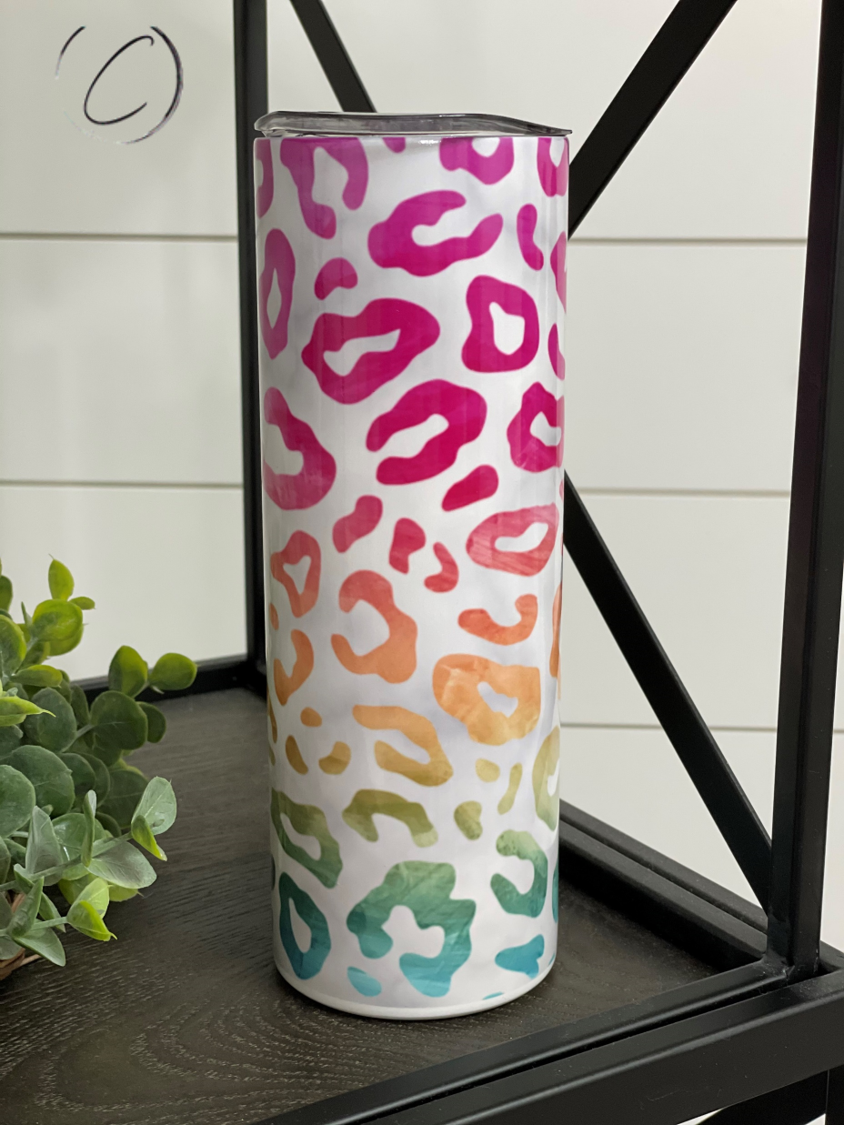 Marbled Ombre Leopard 20oz UV Pink Skinny Tumbler