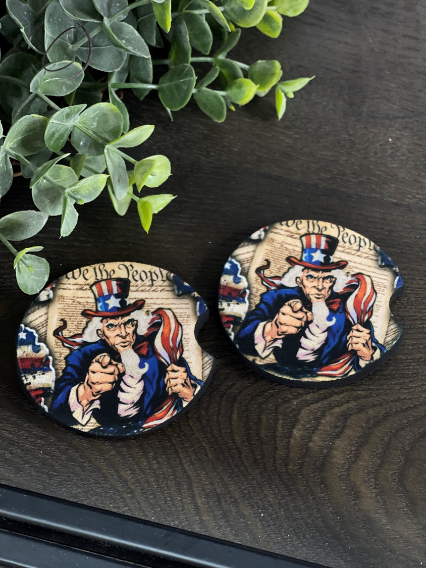 Uncle Sam We The People Car Coaster Set