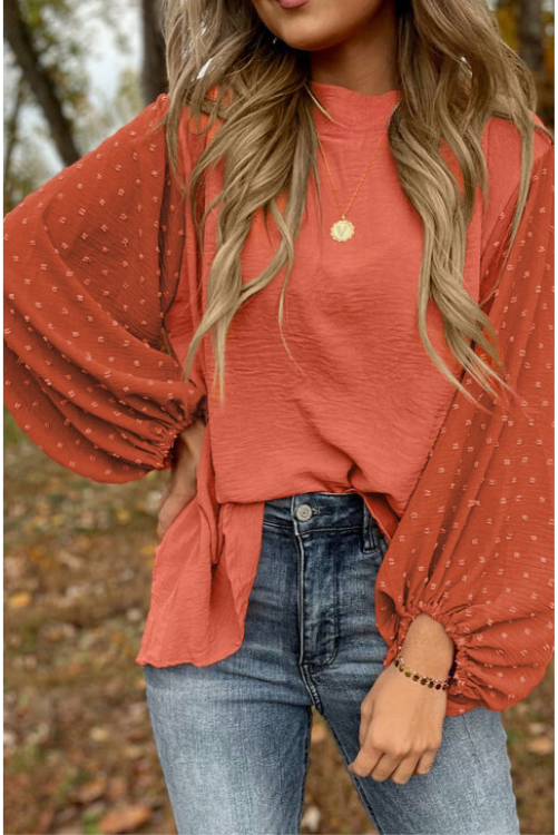 Swiss Dot Balloon Sleeve Loose Blouse