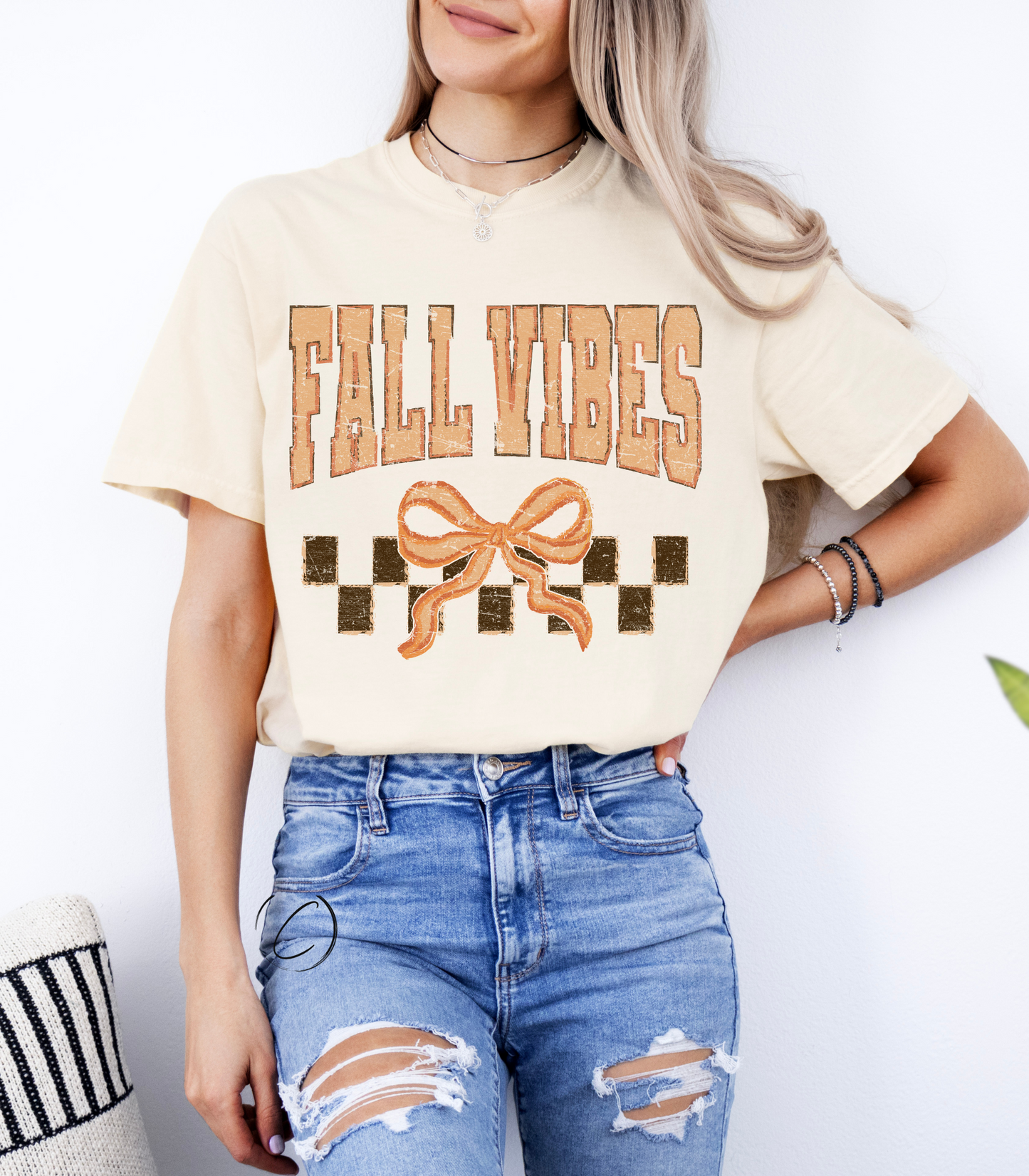Fall Vibes Coquette Check Graphic Tee