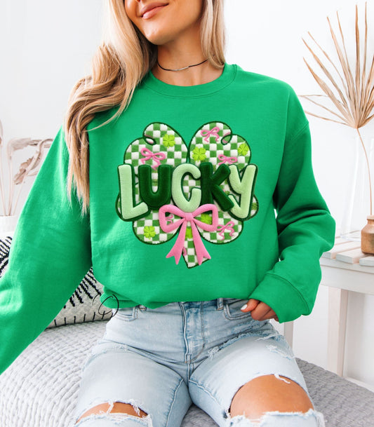 Faux Yarn Lucky Shamrock Sweatshirt