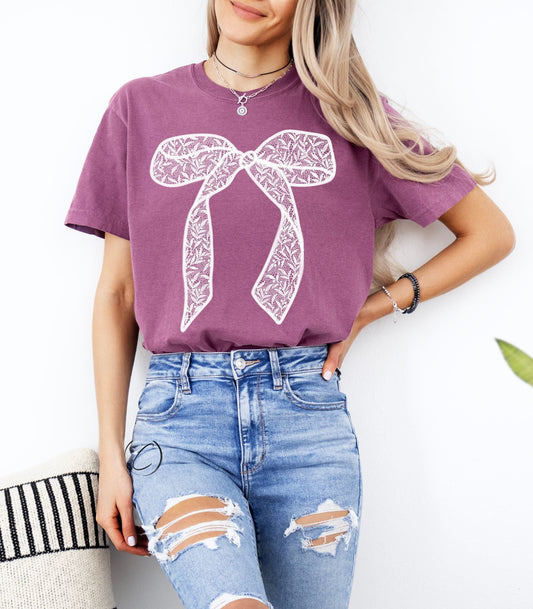 Faux Lace Bow Graphic Tee