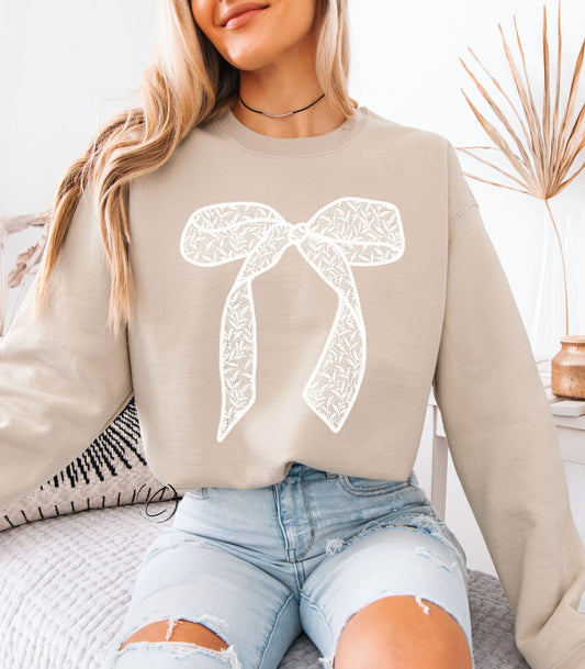 Faux Lace Bow Sweatshirt
