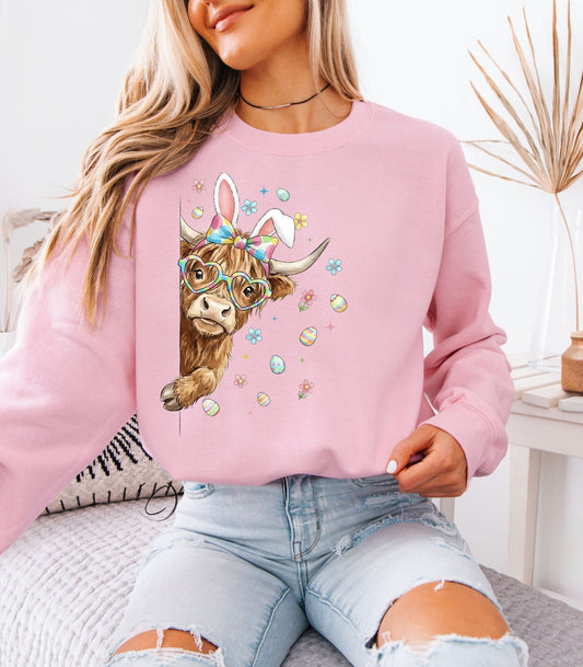 Hoppy Easter Highland Cow Sweatshirt