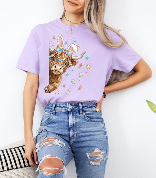 Hoppy Easter Highland Cow Graphic Tee