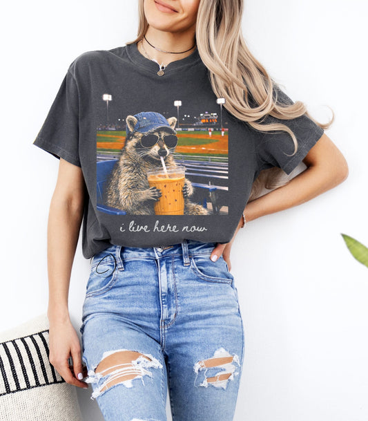 I Live Here Now Racoon Graphic Tee