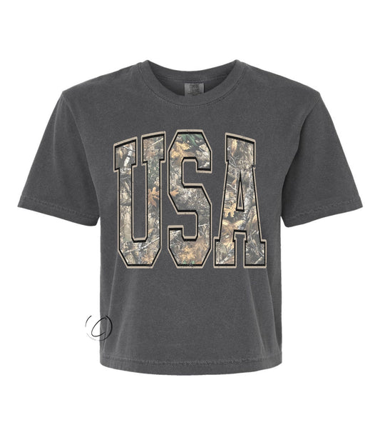USA Camo Cropped Graphic Tee