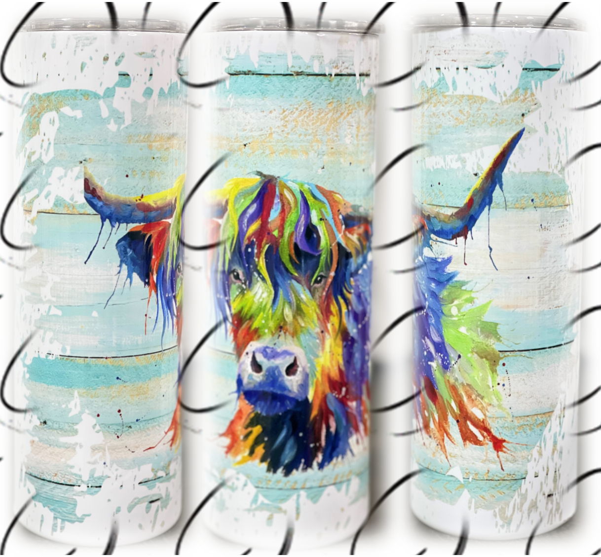 Vibrant Watercolor Highland Cow 20oz Skinny Tumbler